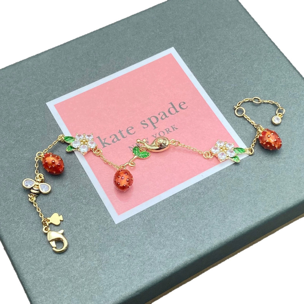 kate spade Enamel Pearl Flower Strawberry Metal Bracelet Necklace - Picture 5 of 6